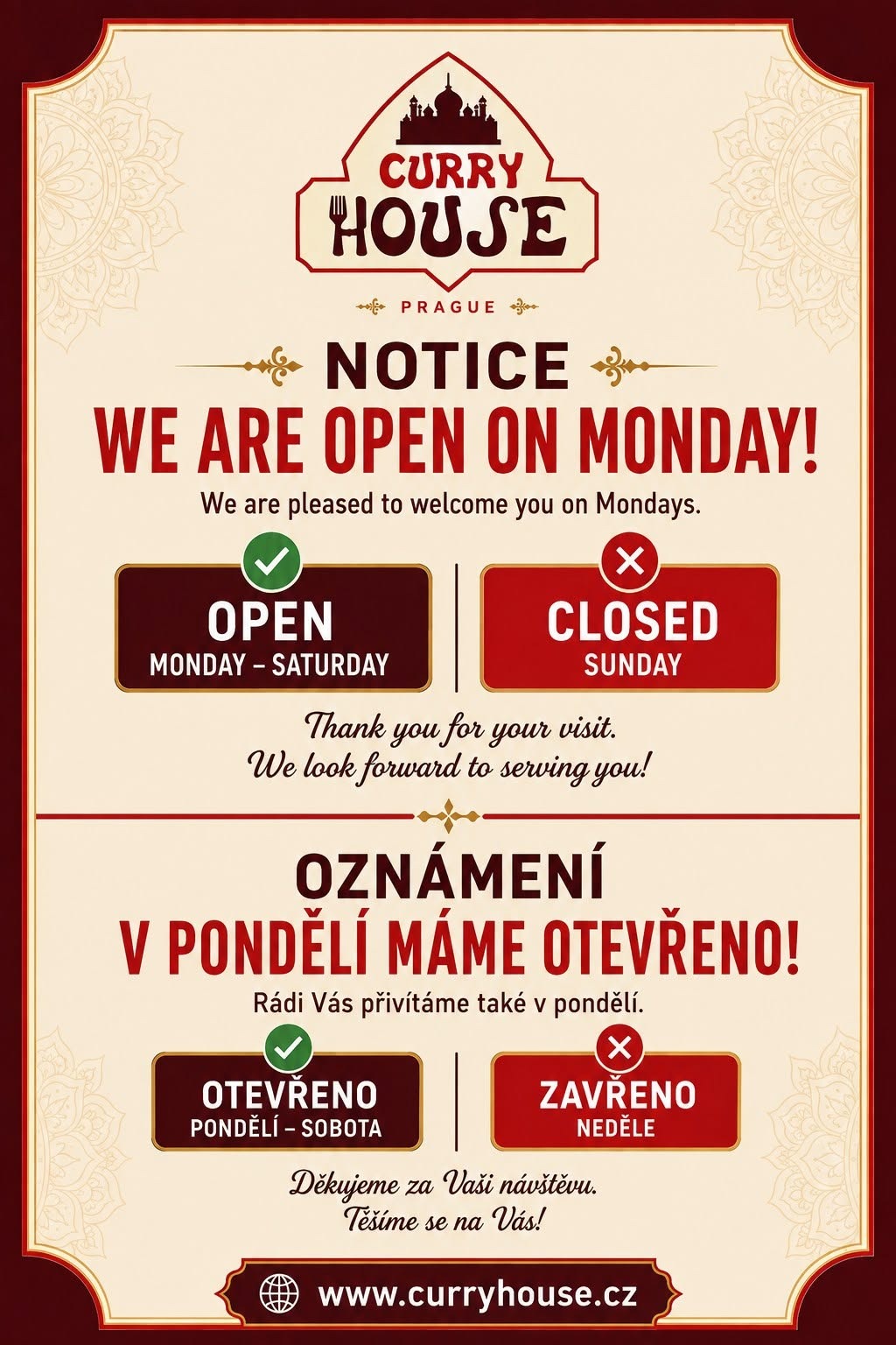 Opening hours update